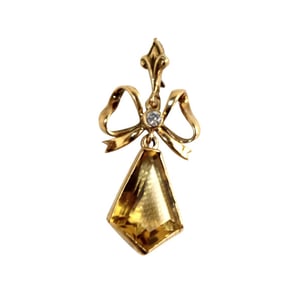 9k yellow gold citrine and diamond angel pendant