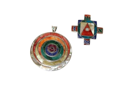 2 inlaid .950 silver brooch / pendants