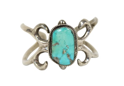 Silver and sand cast turquoise bracelet