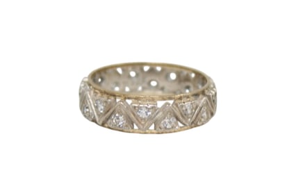 9k and sterling silver white stone eternity band ring