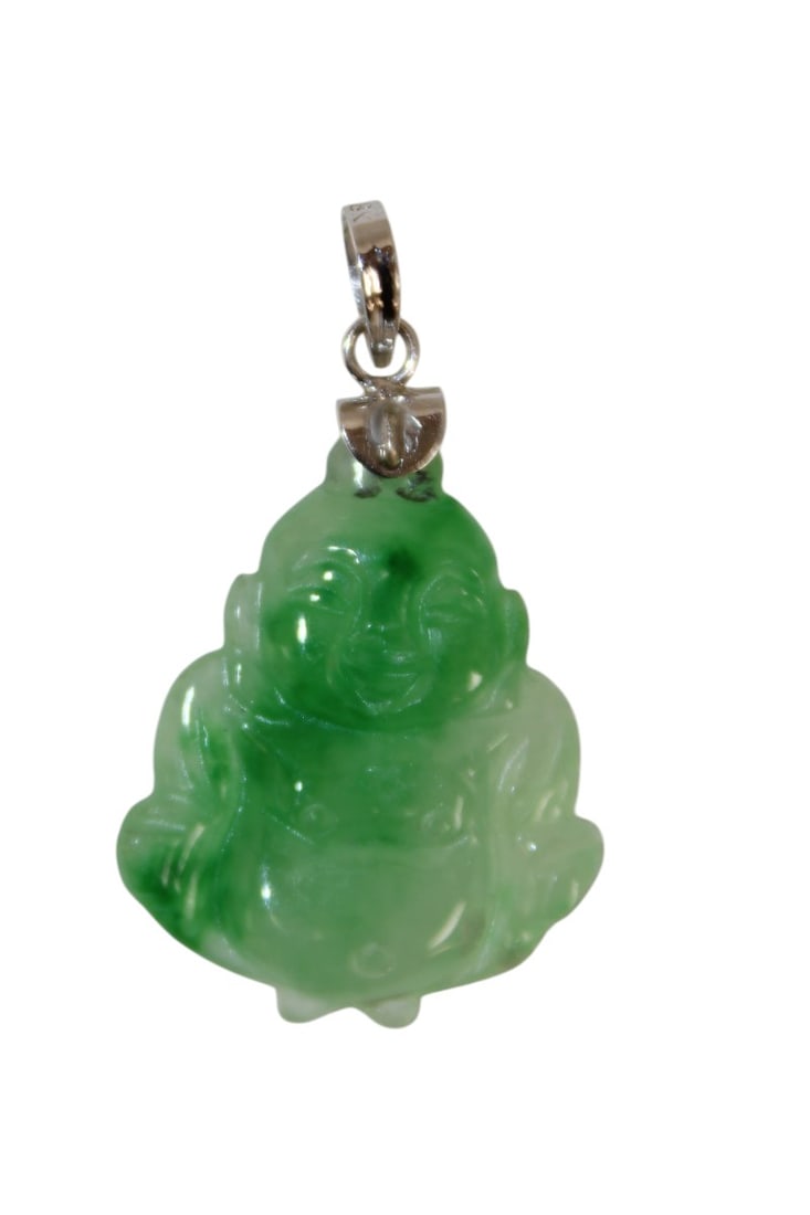 Jade Budda with 18kt white gold bail: Jade Budda with 18kt white gold bail