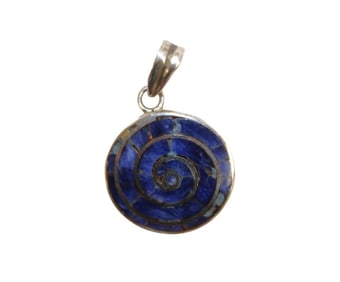 Lapis Lazuli blue spiral .950 silver pendant