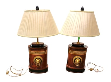 Rare Versace Infinity Gigasso pair lamps with shades and lion heads