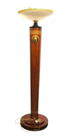 Rare Versace torch pole lamp with shade and lion heads