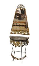 Oscar Bache style ant. marble bronze console w/mirror