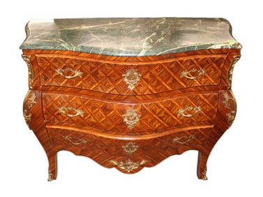 Antique style French marble top parquet chest