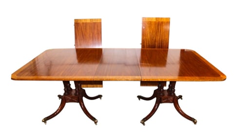 Baker dining table with double 4 leg pedestals with leaves