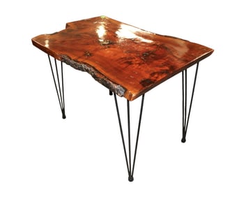 Mid Century Free Edge Slab and Metal Table