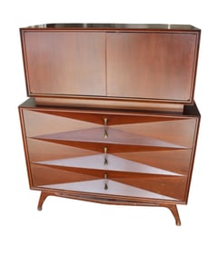 Mid Century Modern walnut chest on chest