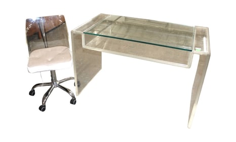 RARE MidC Lucite desk & chair attrib Oliver Hofe