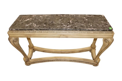 Antique distressed carved marble top console table