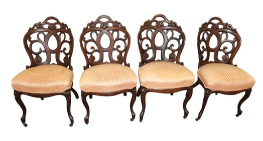 Set 4 Antique Laminated Oak Parlor Chairs attrib. Belter Furn.