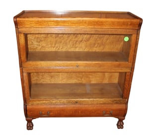Antique 2 stack Barrister bookcase w/drawer & paw feet