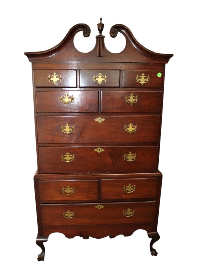 Antique 10 Drawer QA Solid Mahogany Highboy with key (1 of 6)
