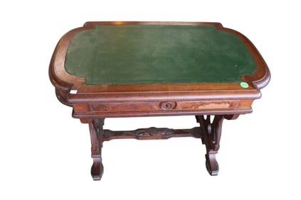 Antique burl walnut Victorian leather top table