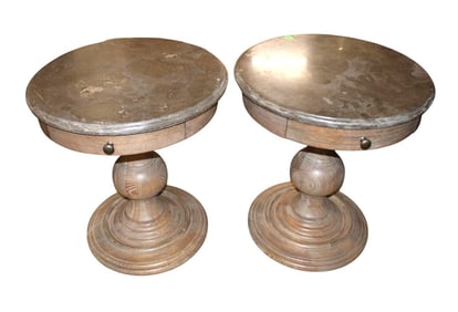 Pair Arhaus 26" round marble top side table
