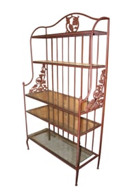 Ornate 5 tier grape glass top iron baker's rack