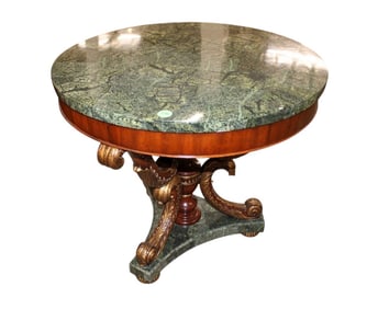 Maitland Smith ornate carved faux 32" faux marble top center table
