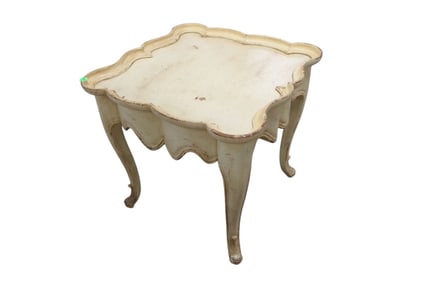 Distressed paint scalloped side lamp table