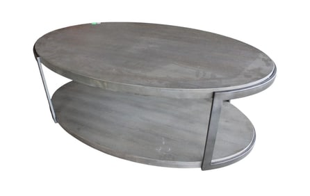 Country oval distress paint & metal coffee table