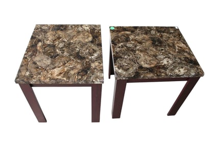 Pair faux marble top decorator side tables