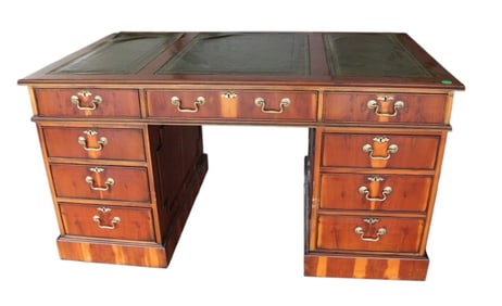 South Hampton vintage leather & yew executive desk