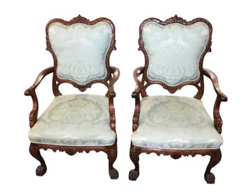 Pair beautiful antique highly carved arm chairs