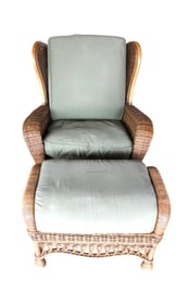 Quality 2pc Wicker Chair and Ottoman