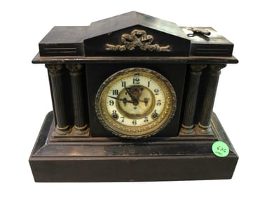 Antique CI Asonia colonial column mantle clock