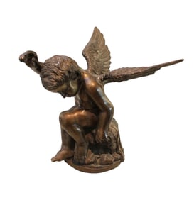 Vintage wing cherub large bronze