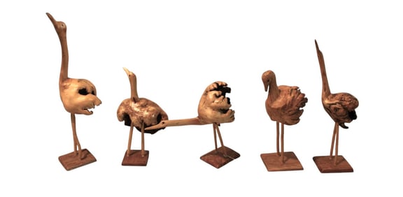 Cool MidC set of 5 hand carved root birds