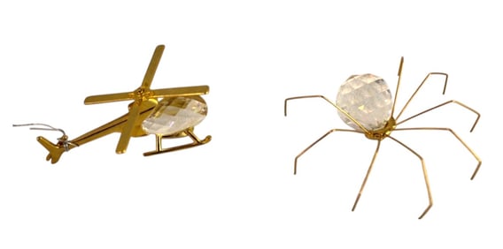Swarovski crystal and brass spider and helicopter