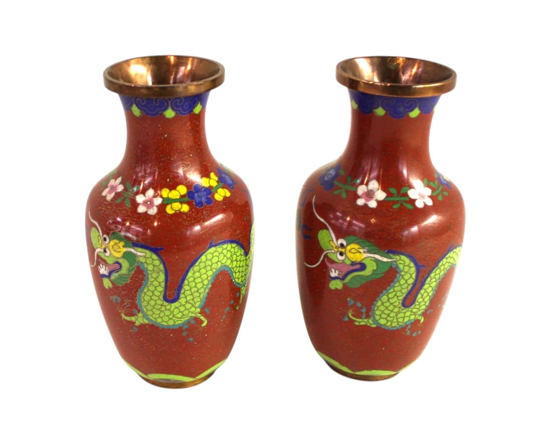 Vintage 2 cloisonne vases: Vintage 2 cloisonne vases, structurally sound and in good condition. Each 7"h x 3"diameter