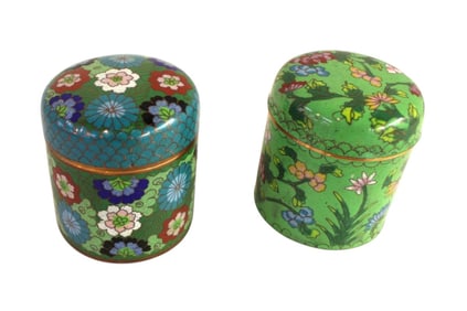 Vintage 2 cloisonne lidded jars