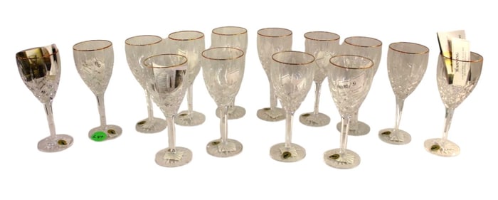 14 Waterford crystal gold trim goblet stemware - unsused new with boxes