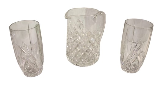 Waterford crystal water pitcher and pair of Waterford glasses