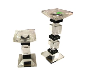 Pair vintage glass art deco candlesticks 9"h