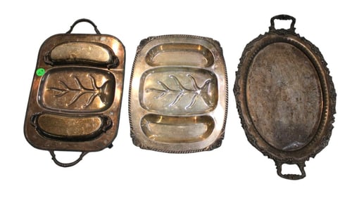 3 silverplate serving trays