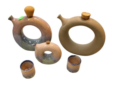 5 piece glazed Asian saki set