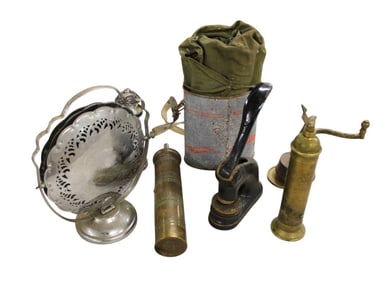 7 pieces of antique brass items and other