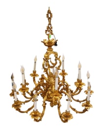 Gorgeous F.B.A.I Gild Dure Bronze 15 Arm Chandelier, Italy, working