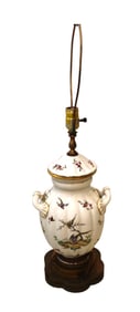 Decorated double handled porcelain table lamp