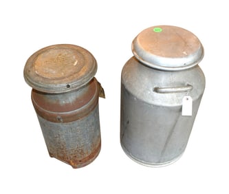 2 vintage milk cans with lids