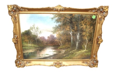 Watercolor print in heavily carved frame
