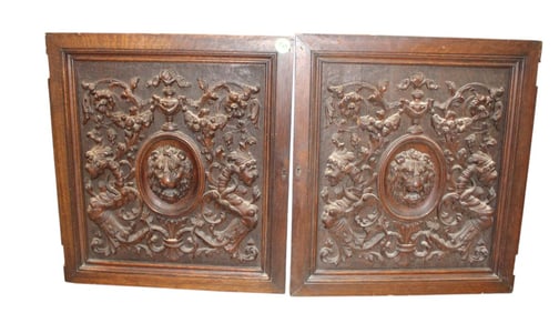 Pair heavily carved antique doors attrib RJ Horner