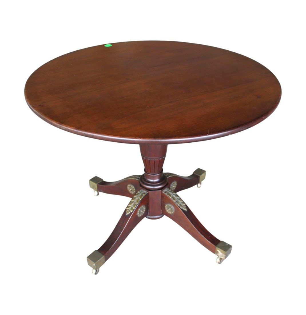 Antique tilt top duncan phyfe style table: Antique solid mahogany tilt top duncan phyfe style table, structurally sound. 28.5"h x 36" diameter