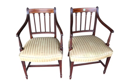 Pair regency inlaid semi antique arm chairs