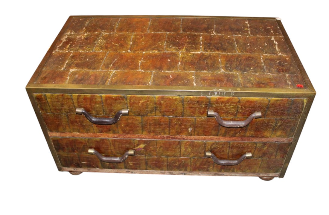 Vtg Asian turtle shell style brass wrapped chest (1 of 5)