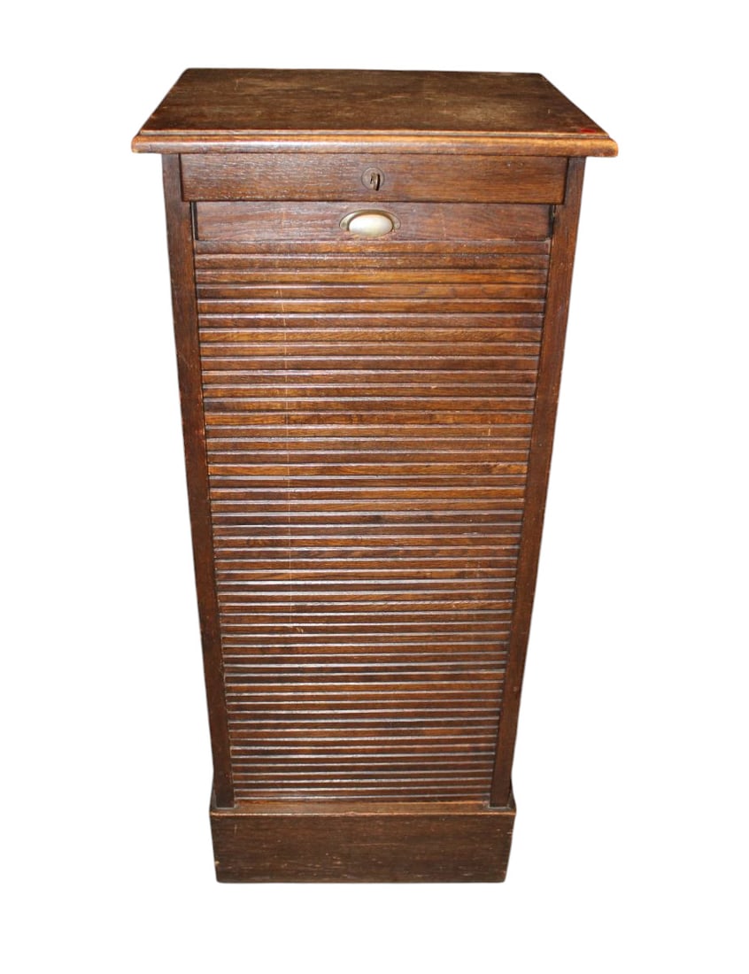 Antique oak tambour front door shirt chest w/key (1 of 7)