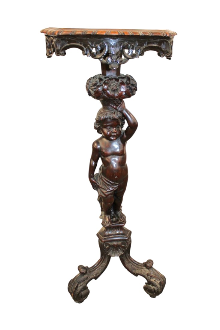 Antique highly carved mixed woods figural pedestal (1 of 5)